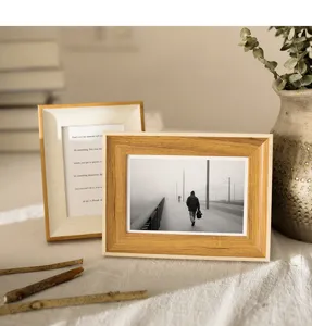 Wooden photo frame desktop display set, natural wood grain finish, perfect for home decor.