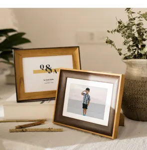 Wooden photo frame table top American style vintage picture frame with stand for home decor.