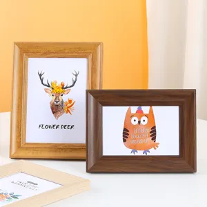 Wooden photo frames set table top picture frames with deer and owl art prints for home decor