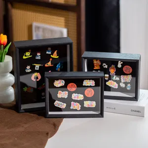 Ξύλινη τρισδιάστατη προθήκη πλαισίου shadow box για καρφίτσες σήματα και συλλογή