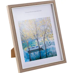 Wooden photo frame table stand with clear display for home decor, minimalist design picture frame.