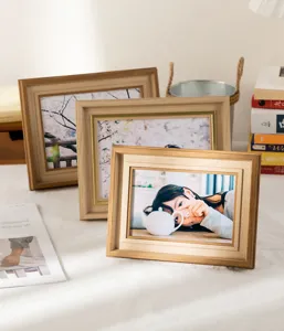 Nordic wooden picture frame for tabletop display, elegant desktop photo frame for home decor.