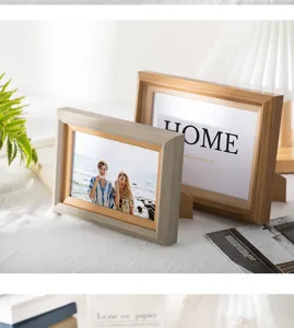 Dettaglio cornice portafoto in legno minimalista moderna, elegante decorazione.