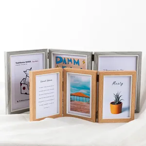 Wooden folding photo frame multi panel tabletop picture frame for home decor display.