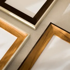 Elegant wooden photo frames set, assorted finishes for tabletop or wall display decor.