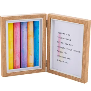 Wooden double photo frame hinged desktop display picture frame with photo inserts for home decor.