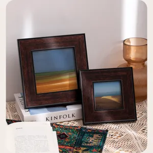 Retro square picture frame dark wood grain decorative frame for wall art or tabletop display