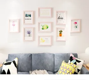 Modern pink gallery wall photo frame set 9-grid creative home decor for living room wall