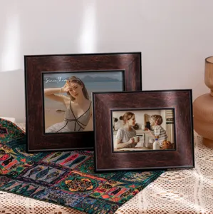 Retro wooden photo frame set, vintage brown picture display frame for tabletop home decor.