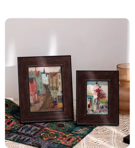 Retro wooden picture frame set, vintage style photo frame for wall or desktop display art.