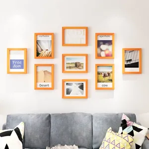Orange photo frames wall gallery set modern picture frames collage for living room decor