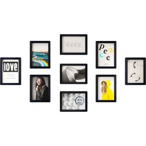 Modern 9-grid black photo frame set for wall hanging, creative picture collage for home decor.