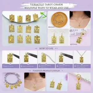 Detailed view of mixed 12 antique gold alloy tarot card charms for DIY handmade jewelry crafts.
