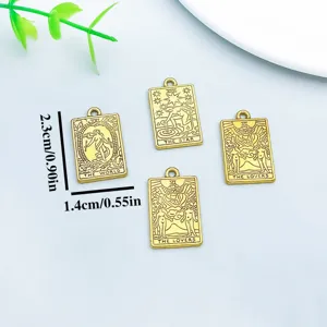 Gold alloy tarot card charms set, double-sided mystical pendants for DIY jewelry making crafts.