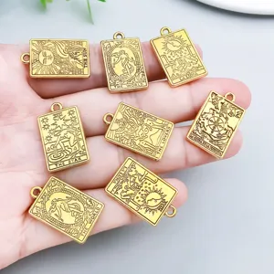 Gold tarot card charms alloy pendants diy handmade jewelry accessories 12pcs set.