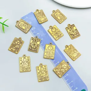 Mixed 12 antique gold alloy tarot card pendants DIY handmade jewelry accessories detail.