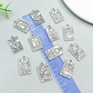 Antique silver tarot card charms double sided metal pendants for DIY jewelry making 12pcs