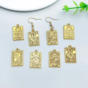 Vintage gold tarot card charms pendants set, double-sided metal DIY handmade jewelry accessories.