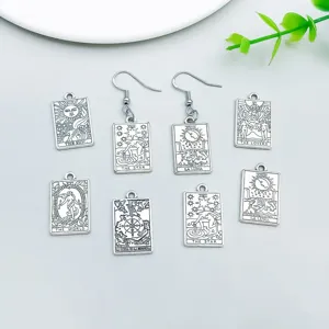 Antique silver tarot card pendants and earrings set, alloy DIY jewelry making accessories.