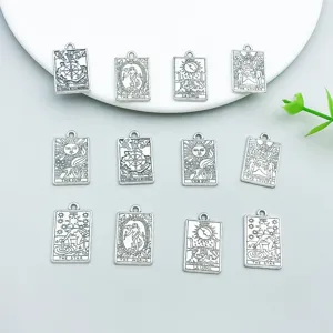 Mixed 12 pieces antique silver tarot card pendants charms for DIY jewelry making and crafts.