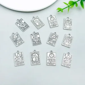 Mixed 12 antique silver tarot card pendants charms alloy DIY jewelry accessories for crafting.