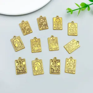 Mixed 12 antique gold alloy tarot card pendants double-sided DIY handmade jewelry accessories