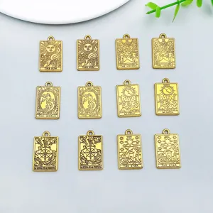 Antique Gold Alloy Double-Sided Tarot Card Charms Mixed 12 Styles Sun Moon Star Lovers World Fortune Wheel For DIY Jewelry Making Pendants Accessories