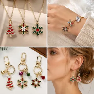 Conjunto de joyas de Navidad árbol copo de nieve esmalte estrás collar pulsera pendientes.