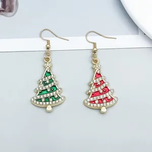 Hermosos pendientes colgantes de árbol de navidad strass esmalte joyería festiva detalle