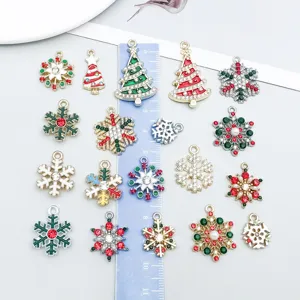 Navidad aleación diamantes imitación copo nieve árbol dijes joyería accesorios detalle