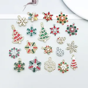 Colgantes de copo de nieve de árbol de navidad de aleación estrás para joyería DIY