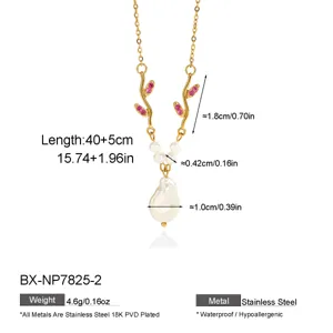 French stainless steel colorful zirconia branch necklace baroque freshwater pearls jewelry