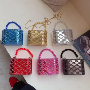 Acryl strass cilinder handtas set, modieuze kristallen ketting schouder crossbody tas.