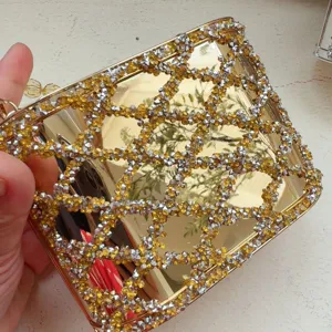 Luxe Acryl Strass Avondtas Goud Dames Glitter Clutch Schoudertas Met Ketting