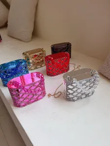 Acryl strass cilinder avondtas transparant luxe vrouwen ketting crossbody clutch tas