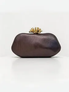 Luxus dunkle strukturierte Abendtasche mit goldener Korallen-Schließe für festliche Anlässe