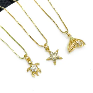 Verguld oceaan schildpad zeester zeemeermin staart hanger kettingen voor leuke doe-het-zelf sieraden.