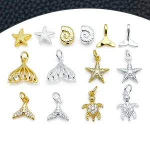 Oceaan Serie Koper Goud Zilver Vergulde Strass Charms Zeester Zeeschildpad Walvisstaart Schelp Hangers Voor DIY Sieraden Maken