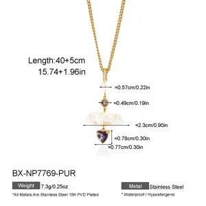 Collar de perlas de agua dulce zircon corazon chapado en oro 18K acero inoxidable.