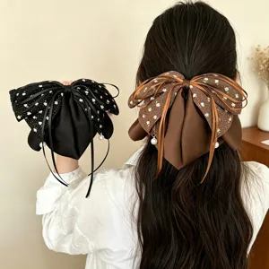 Blumen Schleife Haarklammer Mit Perlenanhänger Süß Vintage Große Bandschleife Haarnadel Elegant Haar-Accessoire Für Damen Alltag