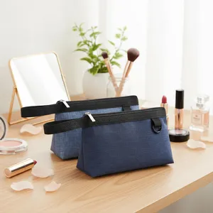 Bolsa de Cosméticos de Tela Oxford de Gran Capacidad Organizador de Maquillaje Portátil Trousse de Toilette de Viaje Bolsa con Cremallera de Color Sólido Mujer