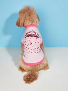 Cute pink pet dog clothes t-shirt with lovely umbrella and bone print for small dogs detail view