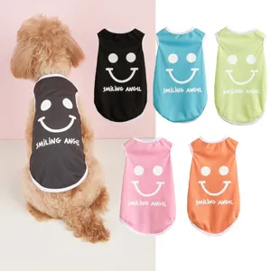 Summer Cute Dog Vest Breathable Polyester Puppy Shirt Smiley Face Letter Print Small Dog Clothes Pet Apparel
