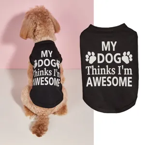Gilet pour animal de compagnie noir respirant d'été avec imprimé lettre, vêtements chien.