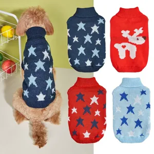 Maglione per Cani da Compagnia Maglia Calda Collo Alto Abiti Invernali Stella Rossa Motivo Cervo Abbigliamento per Cani Piccoli Articoli per Animali