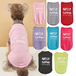 Gilet d'ÉtÉ pour Animal de Compagnie Couleur Unie Imprimé Hello Summer Mignonne Patte de Chat Gilet pour Chien Polyester Respirant Vêtements