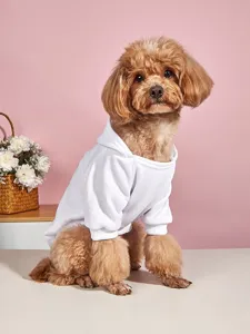 White pet dog hoodie sweatshirt for autumn and winter, warm and cute pet apparel detail.