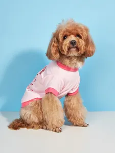 Cute pink pet dog t-shirt with heart bone print short sleeve summer puppy clothes apparel