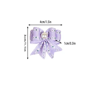 Joli nœud de cheveux pour animaux en ruban double violet avec perle, détail 4x3cm