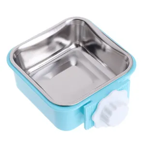 Stainless steel pet bowl with cage clamp, anti-tip hanging dog cat food water feeder.